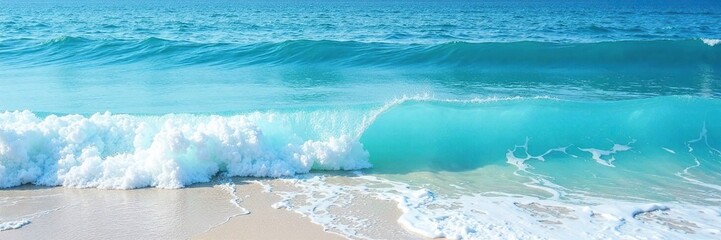 Obraz premium Blue and white abstract waves gently lapping at the shore, coastal scenery, peaceful ocean, oceanic landscape