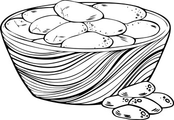 Clip art of mug with cocoa beans.