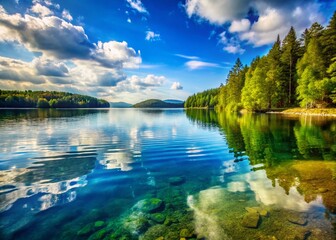 Fototapeta premium Serene Lake Background: Calm Water, Copy Space for Graphic Design