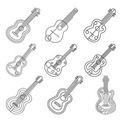Fototapeta premium electric guitar line vector illustration, isolated on white background.top view