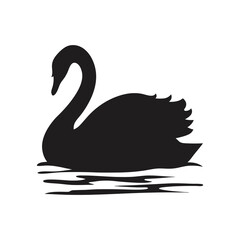 Elegant Swan Swimming Silhouette – High-Quality Wildlife Clipart