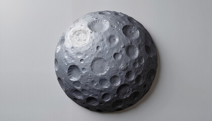 Realistic gray moon model with craters on white background