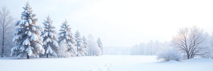 Fototapeta premium Dense snow-covered branches against pure white winter background, landscape, serene, snow