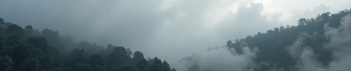 Fototapeta premium Dense fog with black and white wisps of smoke, fog, eerie landscape, gloomy sky