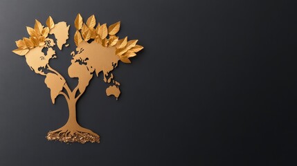 Earth Tree Design with Golden Leaves on Dark Background