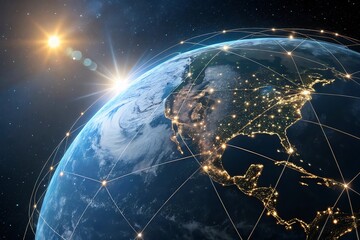 Futuristic Digital Network of Europe: Glowing Blue Connections and High-Tech Communication Grids Representing Global Data Exchange and Network Intelligence