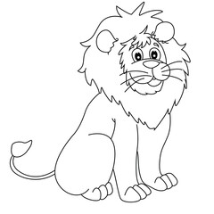 Cute cartoon hand drawn vector lion coloring page.