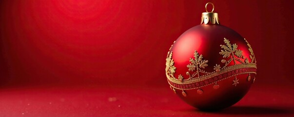Intricate golden details on a crimson red ball ornament, red, decorations, holiday