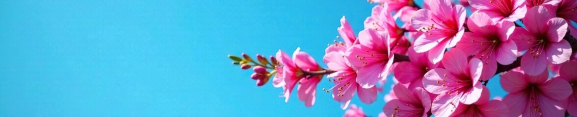 Pink trumpet tree in full bloom against a bright blue sky, natural beauty, flowering tree