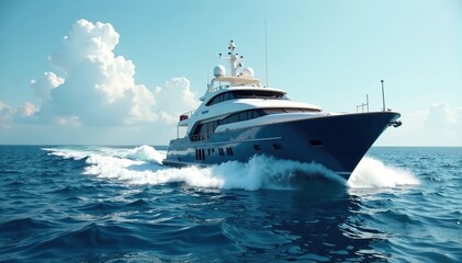 Powerful ship sails through the Gulf of Naples, white foam, rising foam, rippled surface