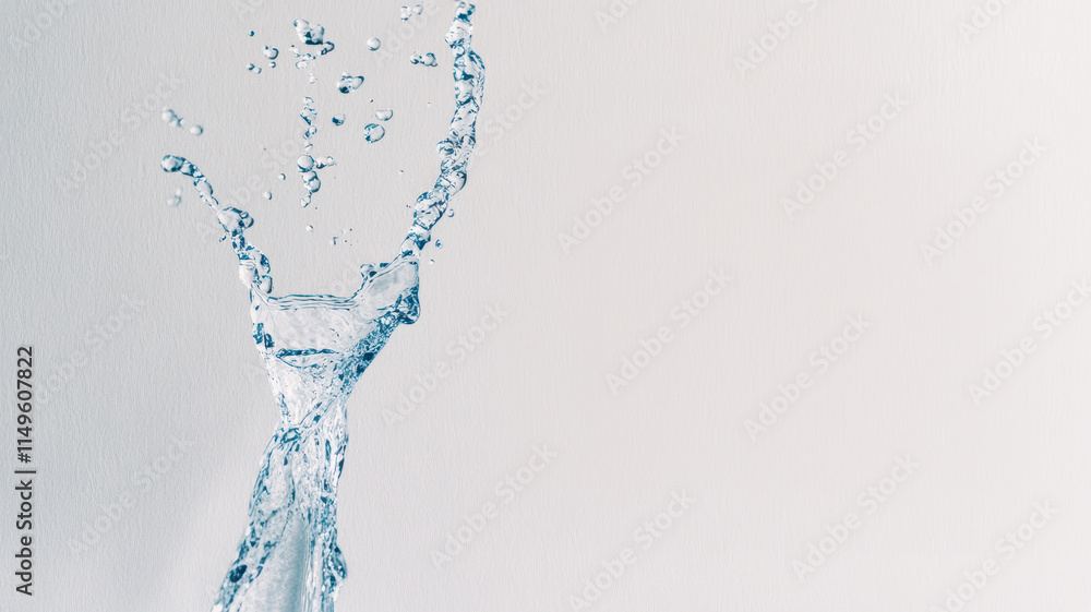 Poster fresh water splash creating dynamic shapes against light background