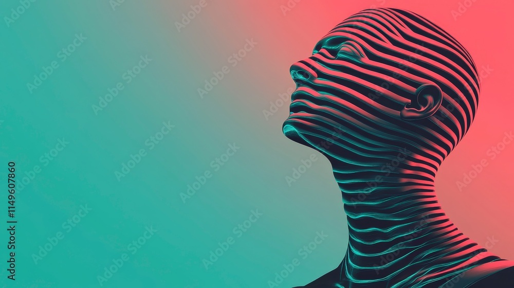 Poster abstract human figure with striped pattern on gradient background