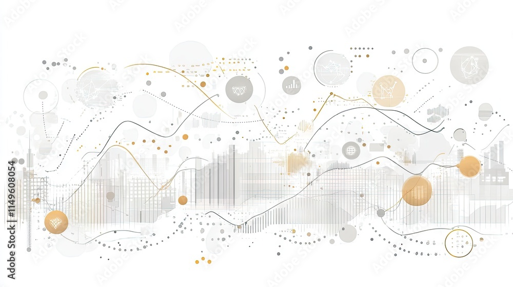 Poster modern white tech background with cyber-inspired graphics, investment analytics, and futuristic codi