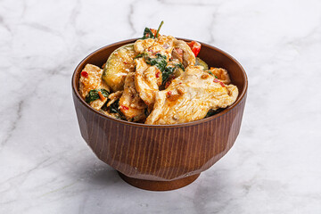 Thai red spicy curry with chicken