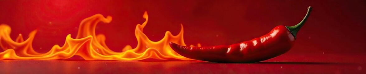 Spicy hot chilli pepper on fire in red background, heat, vibrant, red
