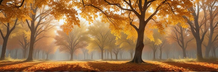 Fototapeta premium The soft rustle of leaves fills the air as they fall from the branches of a tree on a breezy autumn day, deciduous trees, fall, season