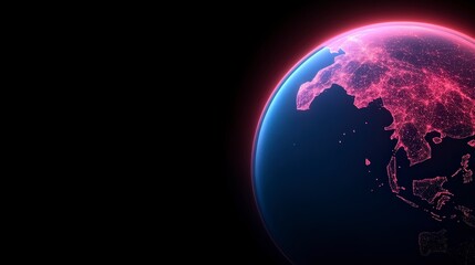 Vibrant Digital Earth with Neon Lights and Dark Background