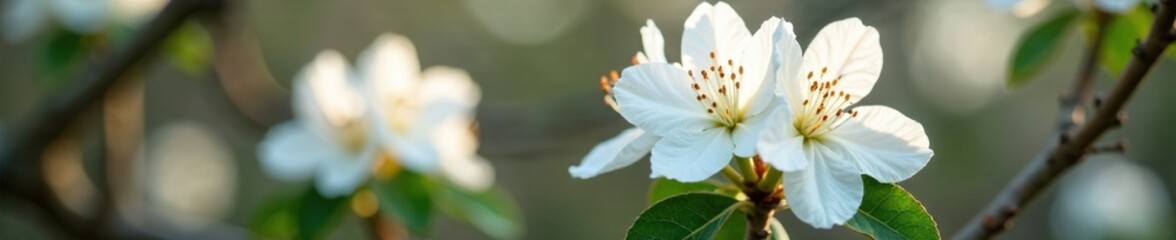 White petals unfurl gently on rhododendron flowers in early spring, blossoming, blooming, blossom