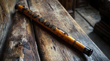 Obraz premium Antique Wooden Flute: A Vintage Musical Instrument