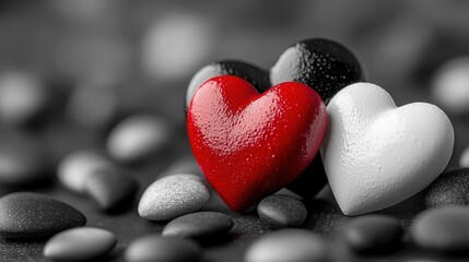 Fototapeta premium Red Heart Love Valentines Day Romantic Hearts Pebbles Background