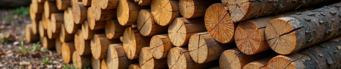 Fototapeta premium A stack of square wooden sticks with uneven lengths and some protruding from the top, leaning against a nearby log, wooden sticks, lumber