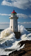Obraz premium Wave Crashing Against Lighthouse