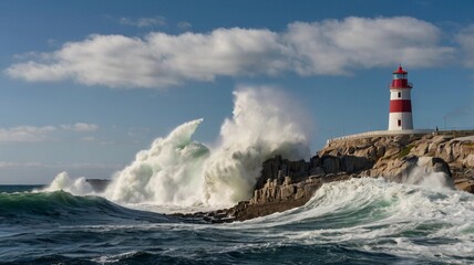 Obraz premium Wave Crashing Against Lighthouse