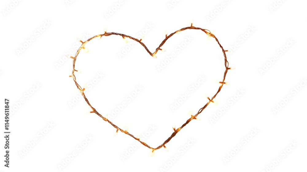 Poster Romantic string lights in a heart shape, isolated on transparent 