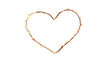 Romantic string lights in a heart shape, isolated on transparent 