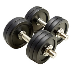 Naklejka premium Pair of Black Rubber Encased Hand Gym Dumbbells isolated on transparent background.