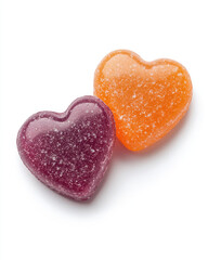 Colorful heart-shaped gummies sweet treats studio background close-up fun concept