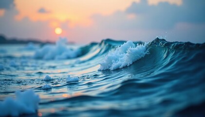 Bokeh effect of ocean waves on abstract background, movement, waves