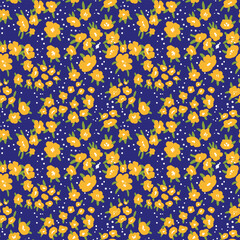 Seamless floral pattern based on traditional folklor art ornaments. Colorful flowers on color background. Scandinavian style. Sweden nordic style. Vector illustration. Simple minimalistic pattern.