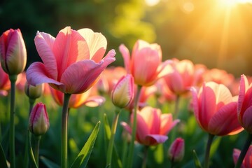 Dappled sunlight dances across the petals of colorful flowers, petals, blossom, color