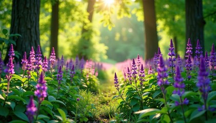 Obraz premium Dappled light filtering through purple loosestrife, foliage,