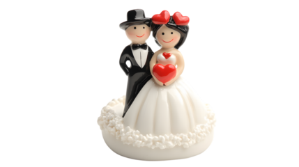 A wedding couple cake topper with hearts, isolated on white 