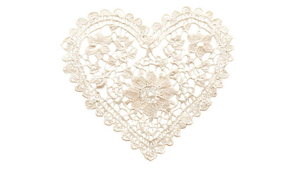 A vintage lace heart doily design, isolated on white 