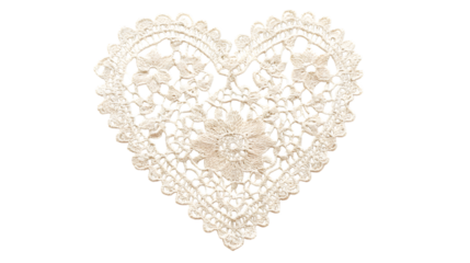 A vintage lace heart doily design, isolated on white 