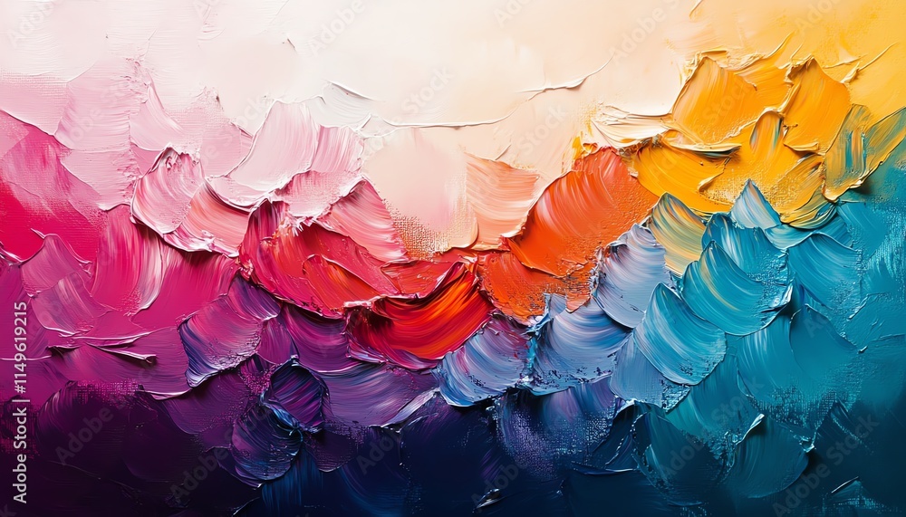 Poster radiant oil painting texture with a mix of warm and cool tones, dynamic strokes, and textured canvas