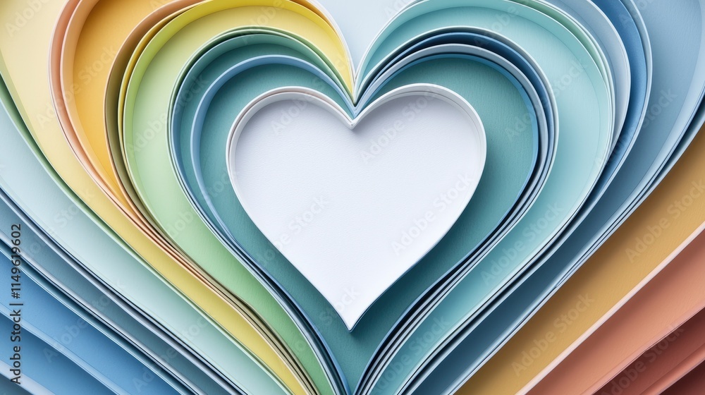 Poster creative heart-shaped paper art display studio environment graphic design concept colorful layers ar