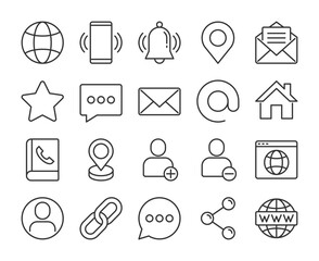 Contact icons. Universal contact line icon set. Editable Stroke.