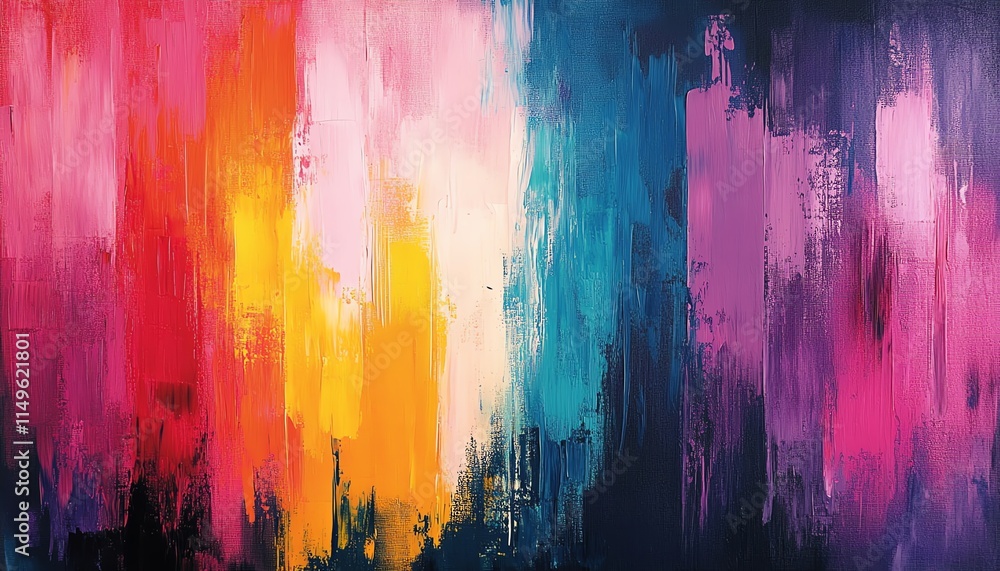Poster a mesmerizing abstract oil painting showcasing overlapping hues and textured brush strokes on a tact