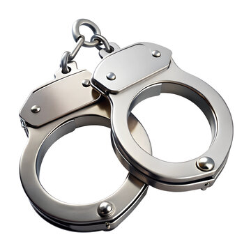 Closed metal handcuffs isolated on transparent background.