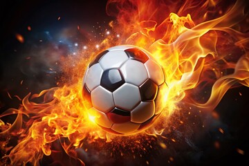 Naklejka premium Burning Soccer Ball - Fiery Explosion, Dynamic Action, High Quality