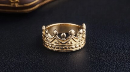 Naklejka premium Elegant Gold Crown Ring with Intricate Design on Dark Background