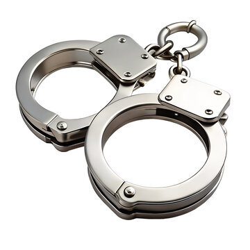 Closed metal handcuffs isolated on transparent background.