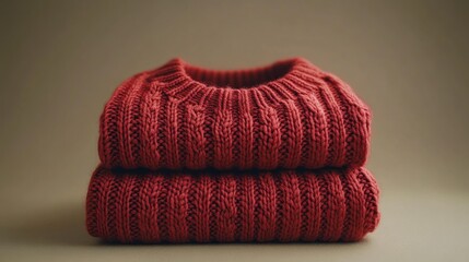 Two folded red knitted sweaters.