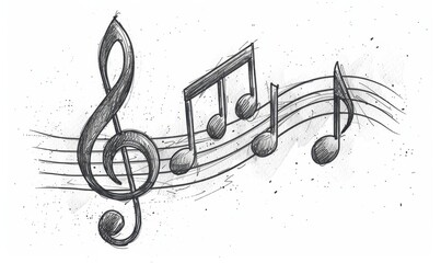 Creative continuous line drawing of abstract music notes forming rhythmic patterns on a white background for artistic expression