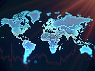 World map with forex candlestick chart. Abstract background.