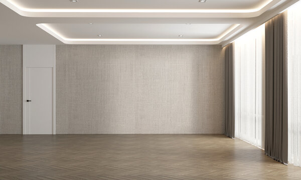 Modern interior design of living room and empty wall pattern background. 3d rendering 